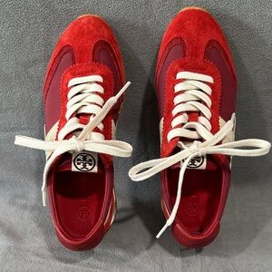 Tory Burch Red and Cream Hank Sneakers